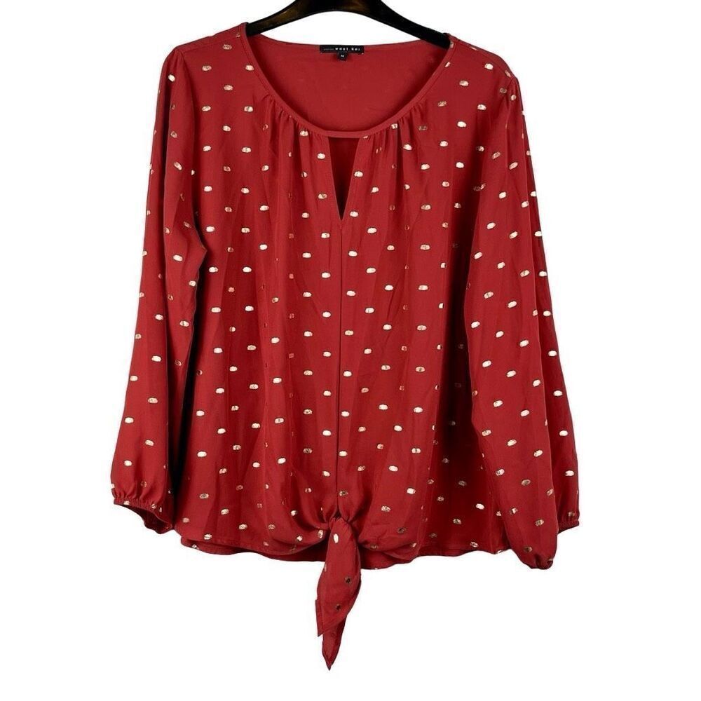 West Kei Coral Gold Keyhole Tie Waist Long Sleeve Blouse Medium